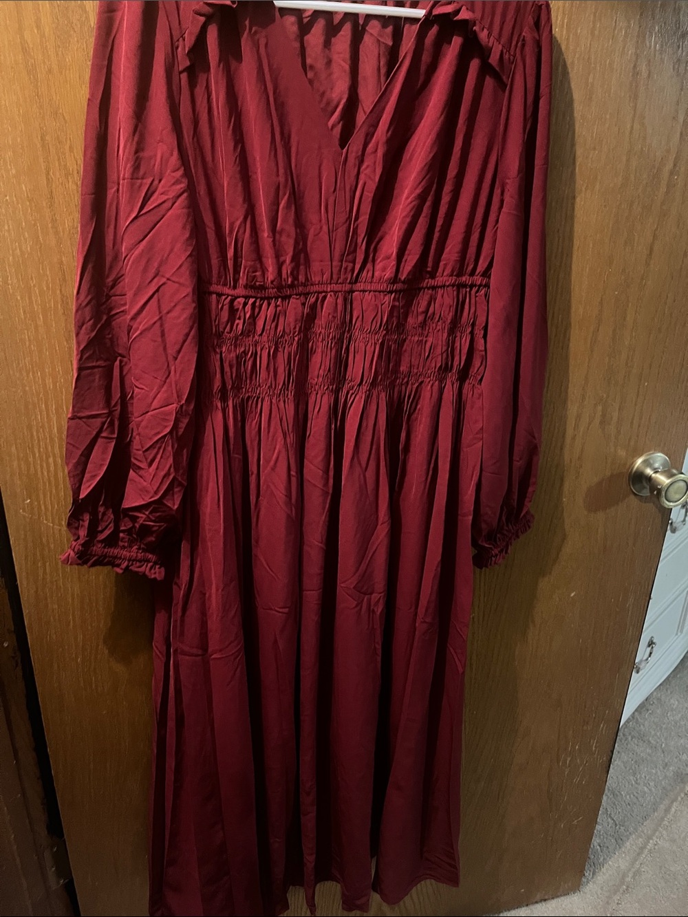 Long Sleeve Smocked Waist Maxi Dress in Deep Wine NWOT